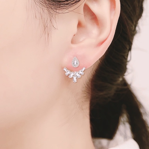 Silver Simulated Diamond Jacket Earrings - Picture 5 of 5